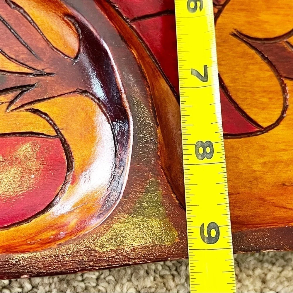 Vintage Mid Century Wooden Serving Tray Platter Boho Exotic Wood Divided Carved